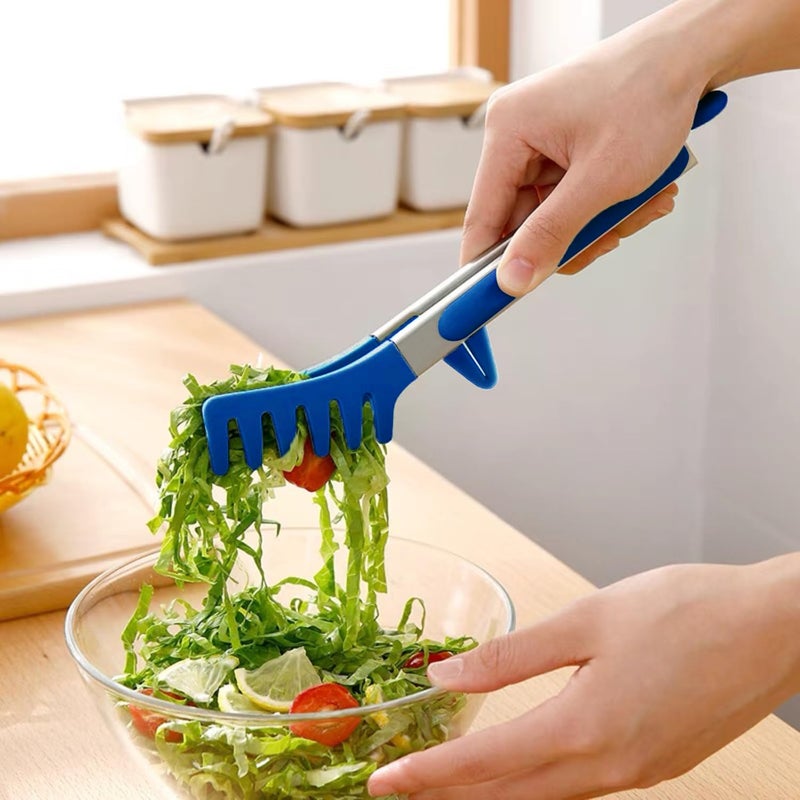 TOWINGO Kitchen Tongs, 9 Inch Tongs for Cooking with Silicone Tips, Food Grade Small Silicone Tong, Mini Serving Tong for Nonstick Pans, BBQ, Salad, Set of 3, Blue - Image 4